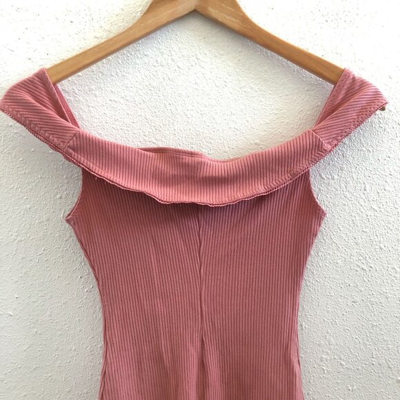 REFORMATION Pink Off Shoulder Ribbed Knit Bodysuit Size Small - Picture 4 of 11